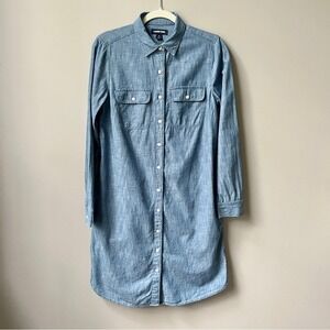 Lands' End Dress Women's 4 Blue Chambray 100% Cotton Classic Preppy Midi Coastal